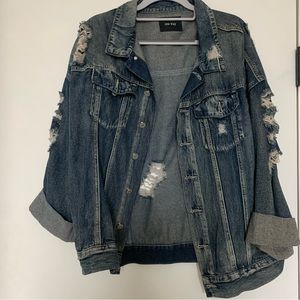 Oversized distressed denim jacket